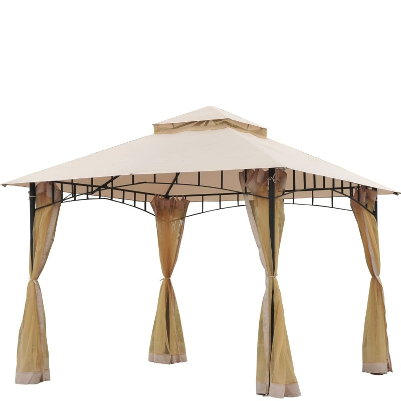 Pensilina per gazebo da esterno in acciaio 10'x10 'con rete protettiva in rete, costruzione a tetto a doppio livello intelligente, stile moderno