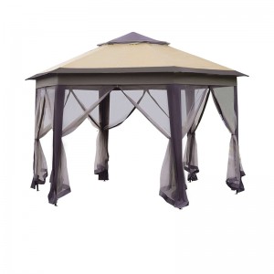13 \\\\ \'x 13 \\\\\' pop-up gazebo baldacchino esagonale con 6 reti in rete con cerniera, tenda per eventi sul tetto a 2 livelli con forte telaio in acciaio